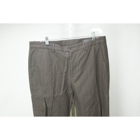 John Varvatos Brown Cotton Linen Mid Rise Slim Straight Cotton Pants 50 New